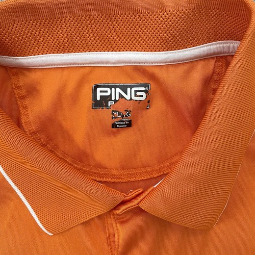 Camisa de golf Ping para hombre XL naranja manga corta 2 botones pulóver polo - Imagen 9 de 11