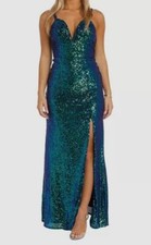 Nightway Women's Blue Sequined Sleeveless Sweetheart V Neck Gown Dress Size 8