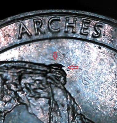 2014 D Washington Quarter Error Die Chip Above Utah Arches Arch SN540