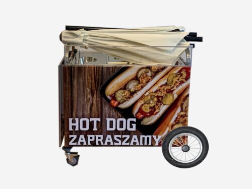 Food Cart Hot Dog Stand Gastronomie Wagen Ständer und Ihren Werbebannern Neu HQ - Bild 8 von 12