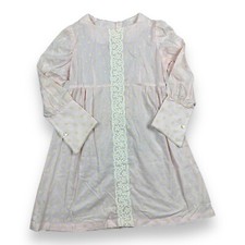 Vintage Carol Evans Girls Party Dress Pink Flocked Floral Print Wide Cuffs Sz 12