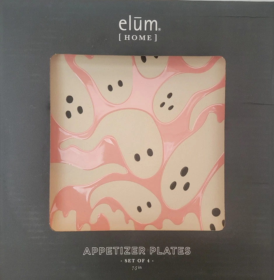 Juego de caja lateral aperitivo platos fantasmas rosa y púrpura de Halloween de 4 quilates Elum Foto 2 de 4