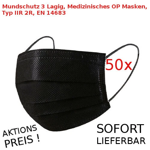 Medizinische OP Masken Mundschutz Typ IIR / 2R EN 14683 Atem Maske schwarz - Bild 5 von 8