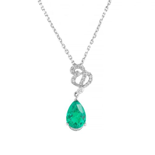 14K White Gold Lab Grown Emerald Diamond Necklace MZ2479