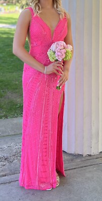 Scala PROM Formal Dress Gown Beaded Neon Pink Size 2 | eBay