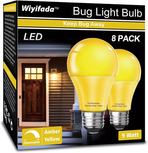 LED Bug Light Bulbs Outdoor 8 Pack,Dimmable 9W Amber Yellow Bug Light Bulbs, 100