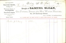 1892 SAMUEL SLOAN Rochester NY Plumber Steam Fitter Gas Fixtures Invoice Billhea