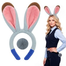 Voiiake Grey Bunny Ears Headband and Tail Set, Costume Standard,