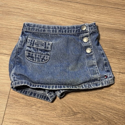 Vintage Y2K Tommy Hilfiger Baby Denim Skort Skirt Shorts Wrap Snap 6-12M