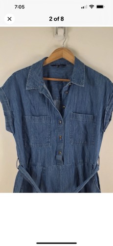 Vero Moda womens denim jumpsuit size M 10/12 blue short sleeve collar belt - Picture 2 of 4