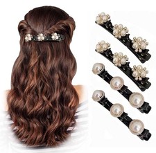 4PCS Sparkling Crystal Stone Braided Hair Clips with 3 Small Multicolor