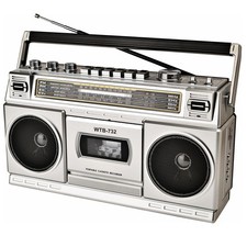 Retro Classic 80s Style Portable Boombox with Cassette Player Recorder, AM/FM...