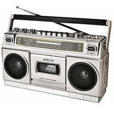 Retro Classic 80s Style Portable Boombox with Cassette Player Recorder, AM/FM...