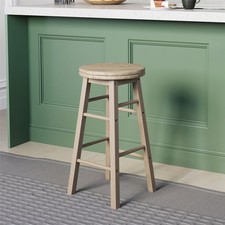 Wooden Revolving Stool Light Brown Swivel Bar Pub Chair Kitchen Breakfast Seat