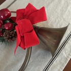 Vintage Brass Christmas French Horn with Pinecones and Ribbon Decor  — photo 3