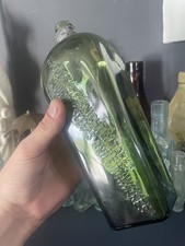 Antique Vintage De Kuyper Squareface Dutch Gin Spirit Forest Green Glass Bottle