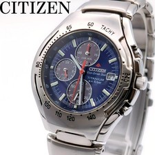Citizen Eco Drive Duo Watch Chronograph Titanium Blue Red Genuine Timepiece
