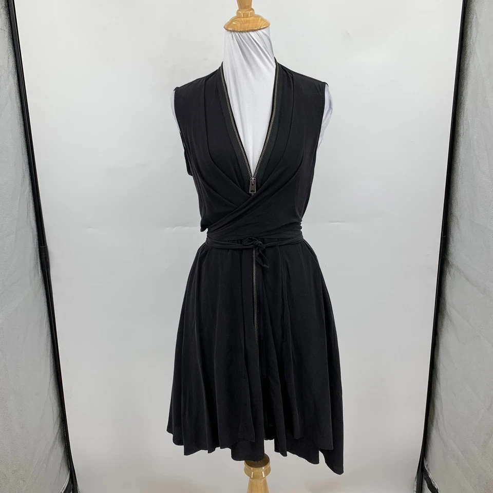 Vestido AllSaints Feminino M Médio Preto Jayda Zíper Frontal Seda Cruzada Sobre Painel Transparente - Imagem 2 de 4