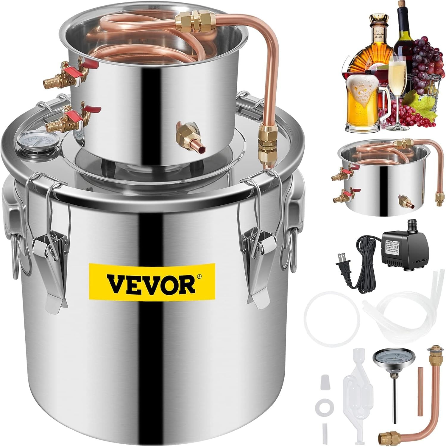 Alcohol Still 3Gal/21L, Alcohol Distiller with Circulating Pump, Alcohol Still C