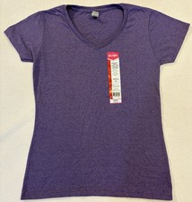 Gildan Women's Heavy Cotton V Neck Short Sleeve Purple T Shirt S Small NWT