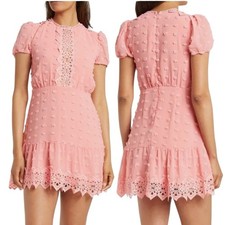 Love By Design Romee Puff Sleeve Lace Trim Clip Dot Minidress Pink Womens Large