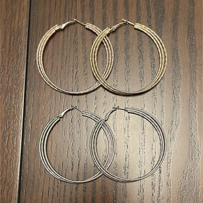 Gold and silver hoop earrings set