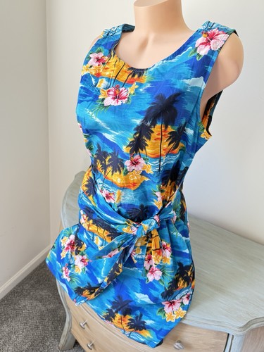 Pacific Legend Hawaii Women’s Sz XL Sleeveless Blue Hawaiian Floral Dress Sheath - Picture 2 of 12