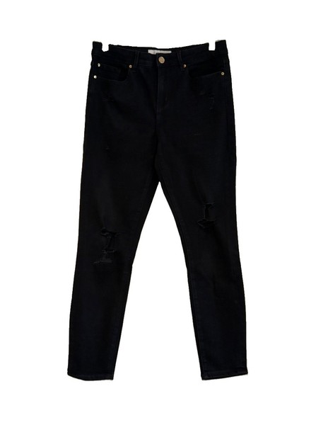 Jeanswest Black Skinny Crop Jeans Sz 10 Distressed Rips