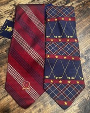 Tommy Hilfiger Lot Of 2 VTG Mens Ties 100 Italian Silk Crews Made In USA Golf