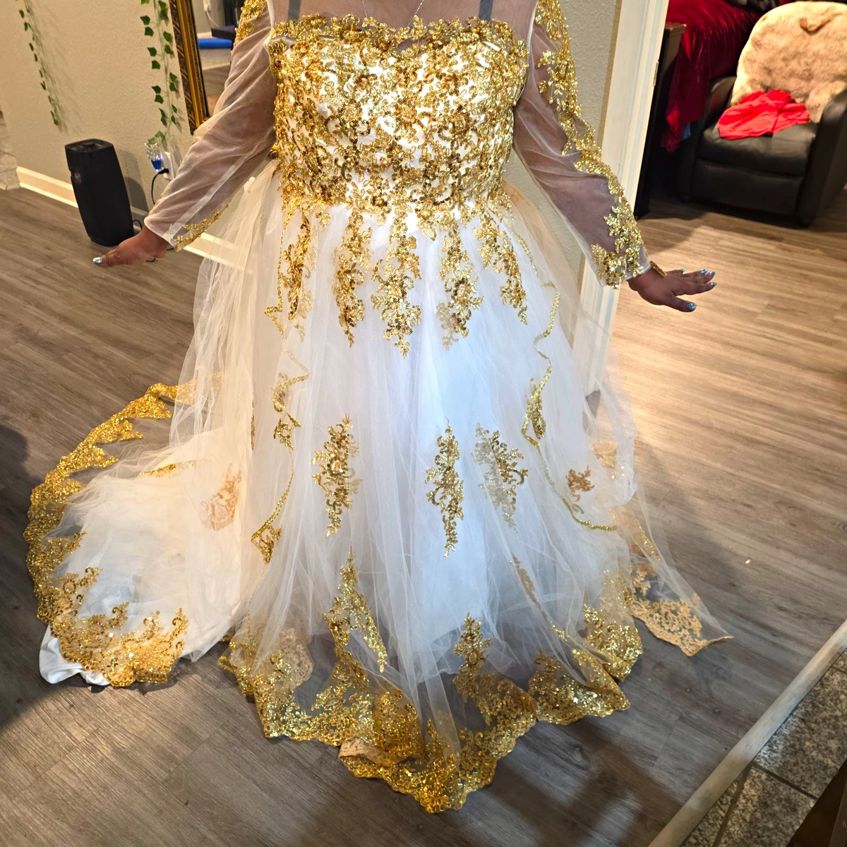 gold colour wedding dress Golden Nikkah Dress: 40% OFF with Free Delivery USA Pearl Process Time Ivory Gold Bridal Gown UK: