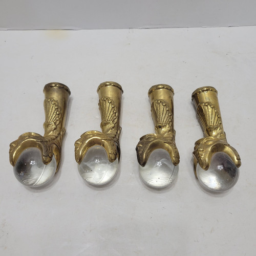 Lot Of 4 North Wind? Northwind? Face Glass Ball Cast Claw Table Legs Hardware