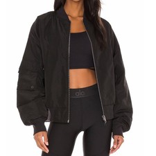 Alo Yoga It Girl Bomber Jacket Black Size Medium EUC Oversize Blade Collar