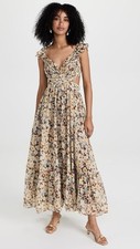 ASTR The Label Women's Primrose Dress XS Brown Yellow Floral Maxi Long