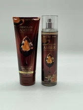 Bath & Body Works CHOCOLATE AMBER Fragrance Mist & Body Cream Set