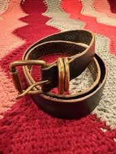 Vintage GAP Black Leather Belt Size Large Brass Buckle Y2K USA Made Distressed