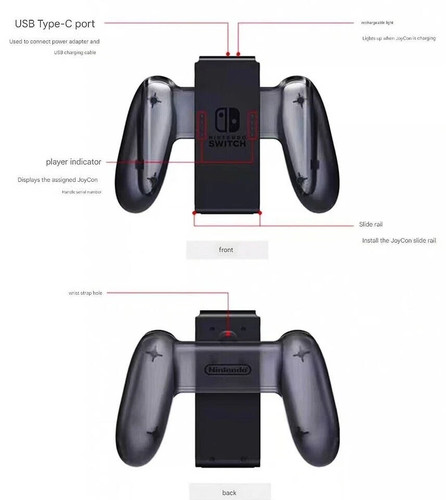 Replacement Charging Grip for Nintendo Switch Joy-Con w/ USB-C Cable Charge Whil - Picture 10 of 11