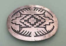 Vintage Old Native Western American Signed LS ITP Sterling Silver Belt Buckle