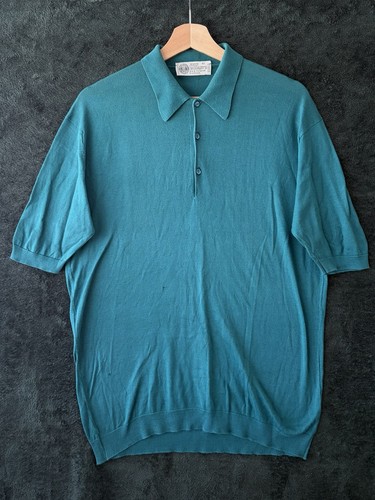 John Smedley, Vintage John Smedley Sea Island Cotton Polo Shirt 40” M Teal Made in England