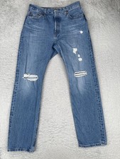 Levis Premium 501 Jeans Women 29x30 Blue Button Fly Distressed Straight Leg