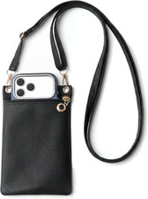 Cell Phone Purse, Black PU Leather Phone Bag for Women and Girls, Crossbody