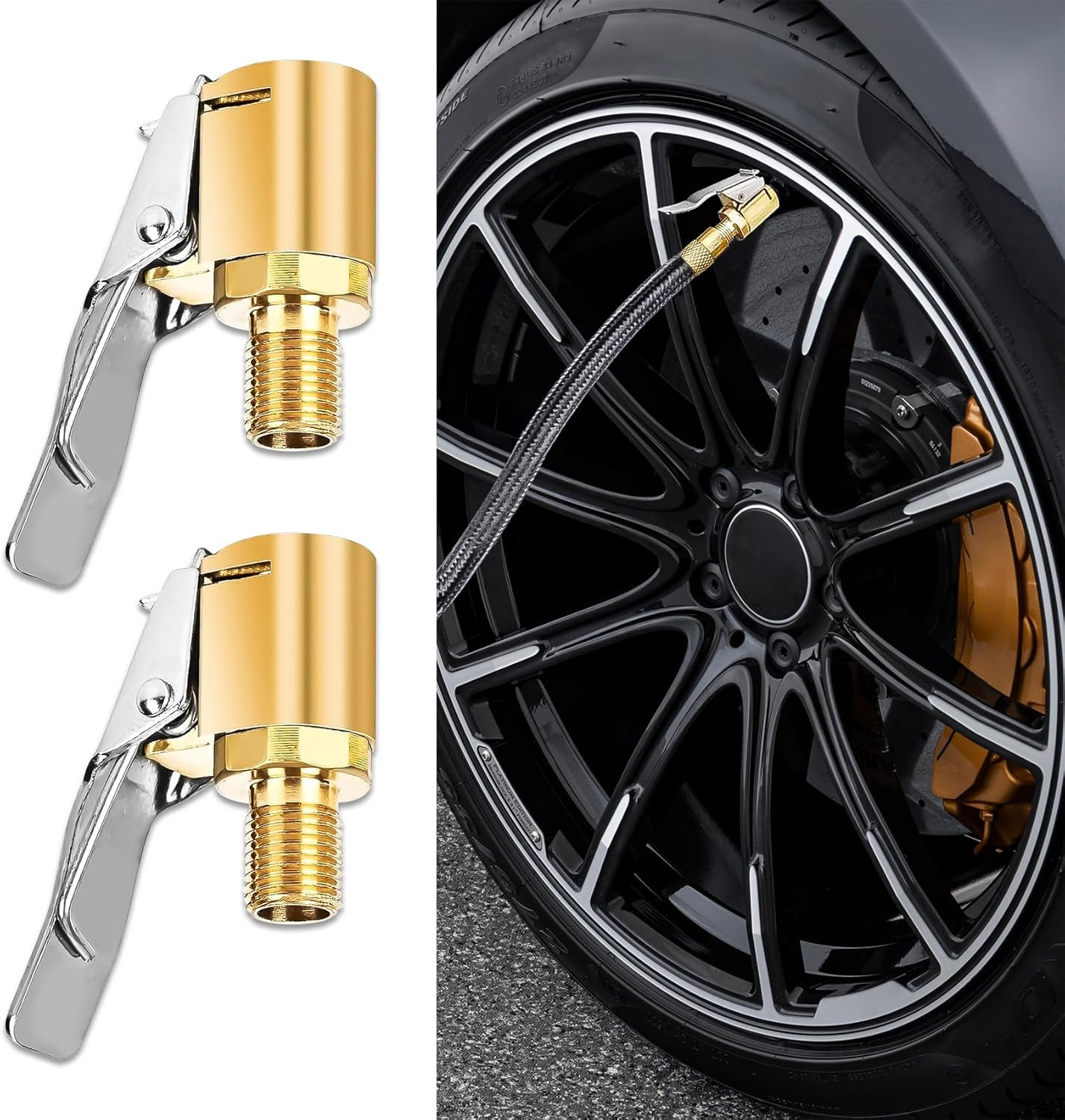 2Packs Brass Tire Air Chuck, Locking Quick Connect Inflator Hose Adapter, No Lea