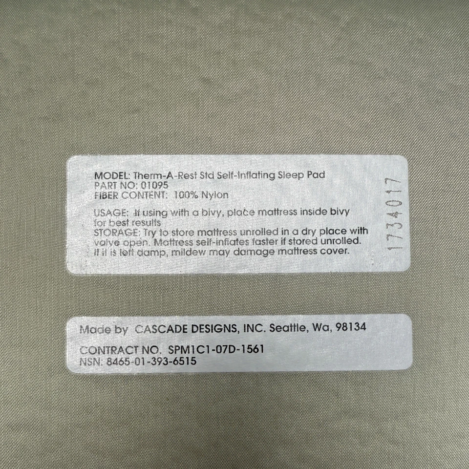 Tapete de dormir autoinflável Therm-a-Rest – edição militar USGI - Imagem 2 de 4