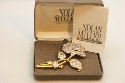 VINTAGE NOLAN MILLER GLAMOUR COLLECTION ROSE RHINESTONE BROOCH PIN & BOX