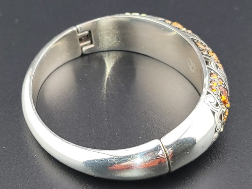 Designer Signed Brighton Crystal Voyage Amber Rhinestone Hinged Bangle Bracelet - Picture 8 of 8
