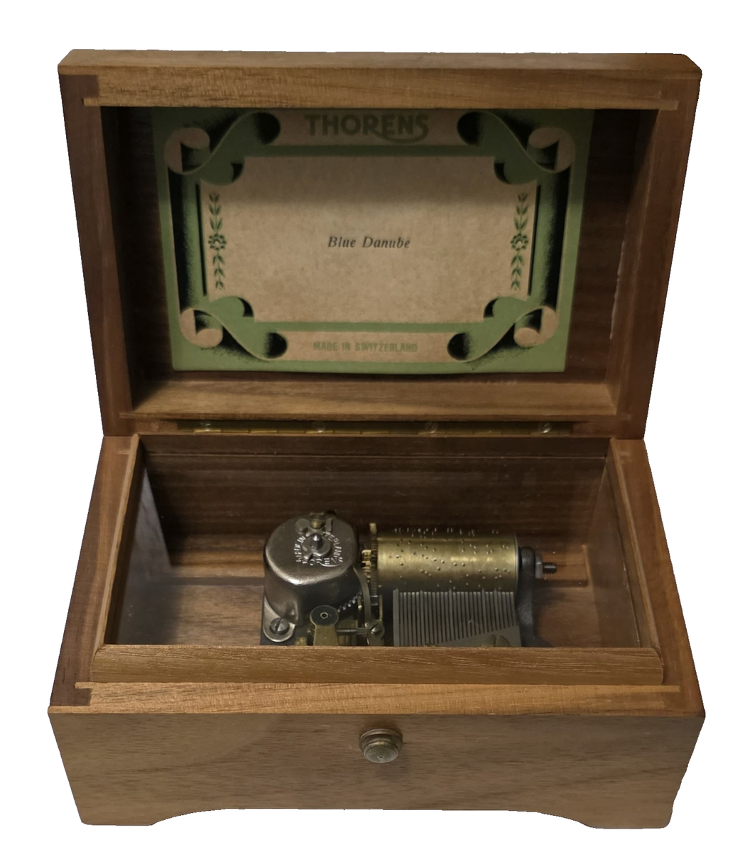 Vintage Thorens Wood Wooden Music Box Switzerland Plays Blue