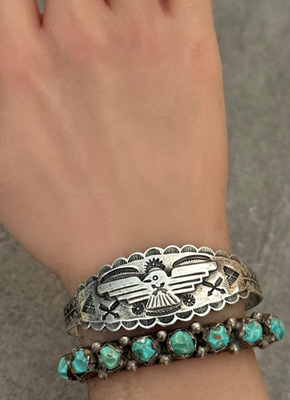 【フレッドハービースタイル】サンダーバード sterling silver OLD FRED HARVEY ERA Navajo THUNDERBIRD Sterling silver Bracelet 7