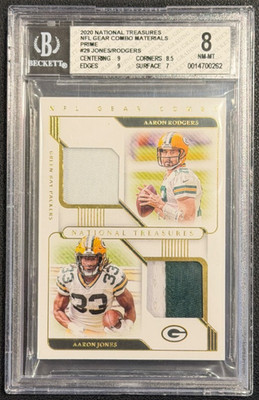 Aaron Rodgers/Aaron Jones 2020 National Treasures NFL Gear Patch #12/25 - BGS 8