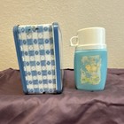 Vintage Blue Metal Lunchbox w/ Matching Thermos, Boy & Girl Illustration — photo 2