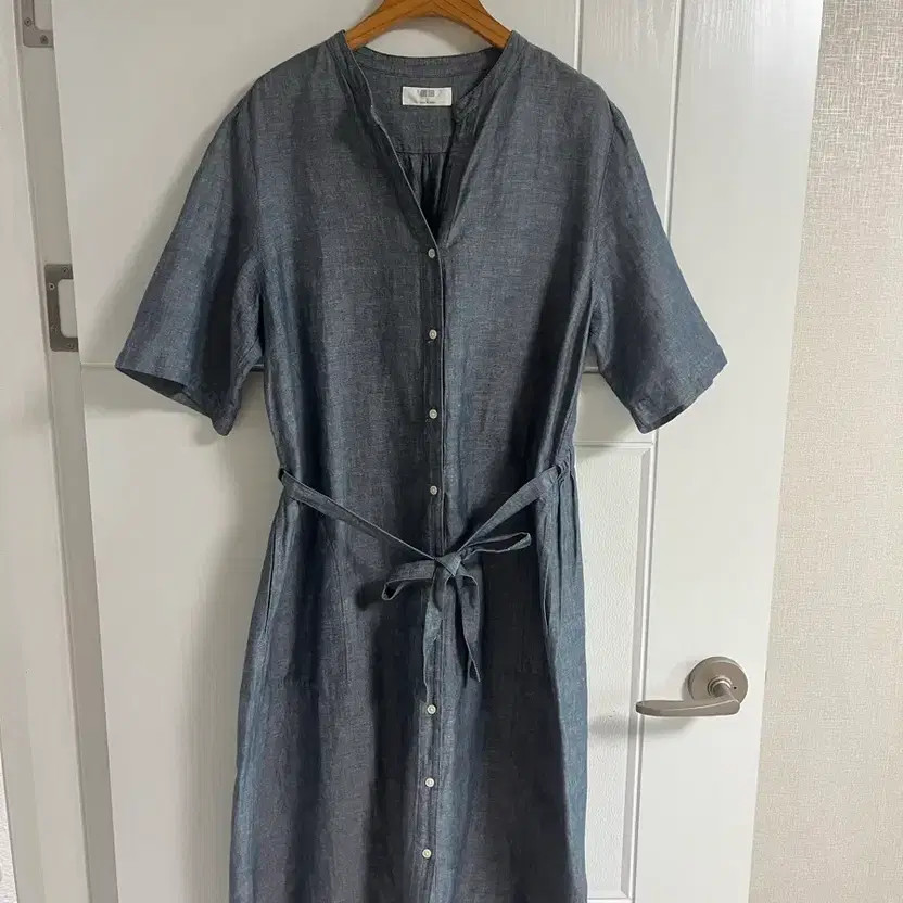 Vintage Uniqlo Short Sleeve Long Ribbon Linen Dress, Size L thumbnail 4