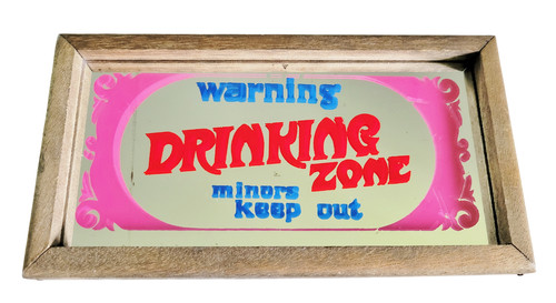 Vintage Novelty "Warning Drinking Zone" Mirrored Bar Sign Wall Decor